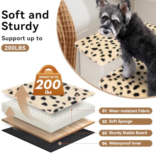 Dog Stairs with Storage (Beige Leopard Lids No Condo / 3)