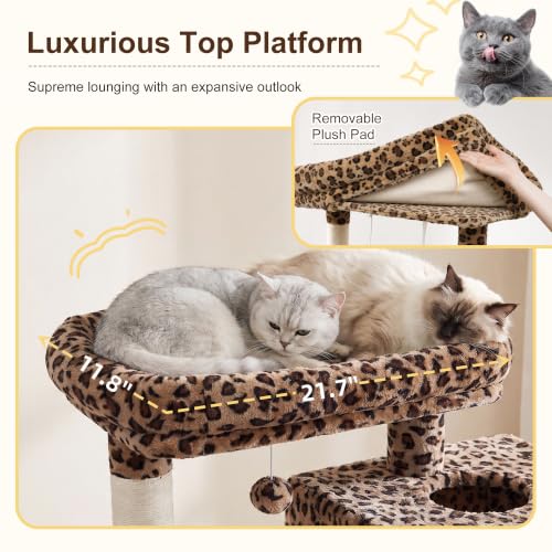 Cat Tree, 76-Inch Tall Heavy Duty Cat Tower for Big Cats HCT039BW (Leopard Print / 76.8 inch)