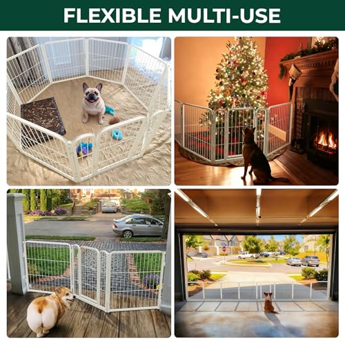 Dog Gate Extra Wide Adjustable for Openings Up to 183" (White / Up to 183" W【7 Panels + 1 Door】 / 24"H)