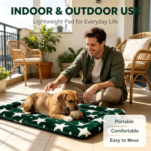 Dog Bed Mat Soft & Comfortable Dog Kennel Pad for Crate (S(24"*18"*1.5") / Big&Little Stars Green-1pc)