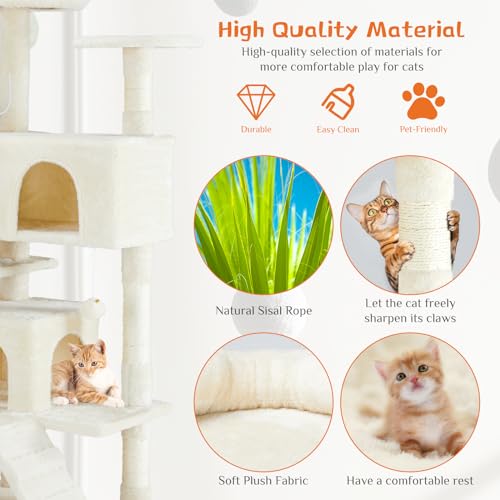 54 inch Cat Tree Tower with Scratching Posts (Beige / 54*20*20IN)