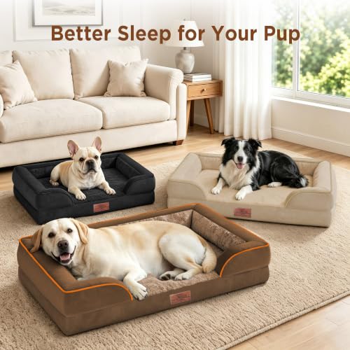 Waterproof Orthopedic Dog Beds for Large Sized Dog (38.0"L x 25.0"W x 7.0"Th / Light Brown)
