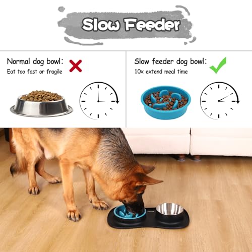Dog Food and Water Bowl Set 3 in 1 (Small / Black)