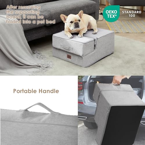 Dog Stairs for Small Dogs 13.5" H (Light Grey / Standard 15" x 18" x 13.5")