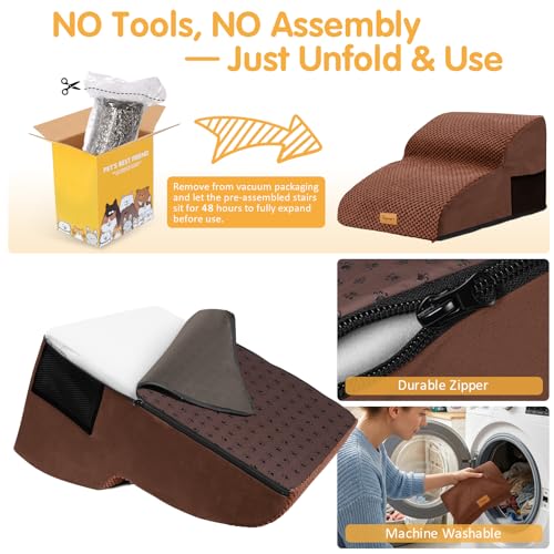 High Density Extended Foam Dog Ramp&Steps 2 Tiers (Brown / 21.7*15.7*11.8)