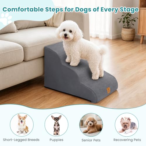 Dog Stairs for Small Dogs and Cats (Gray / 3-Step (H15.7))