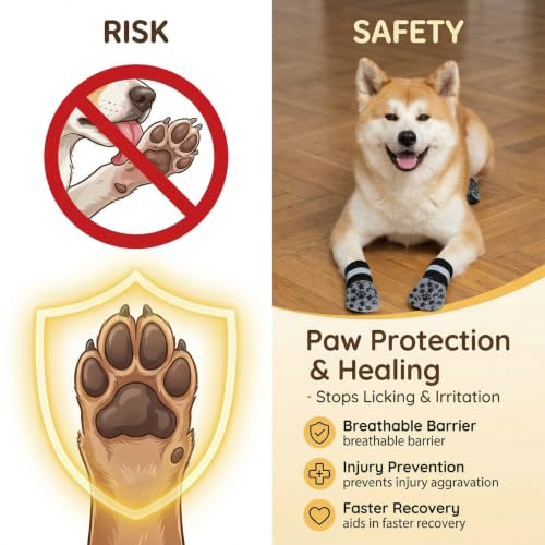 Reflective Dog Socks Grippy Socks Prevent Licking Paws (Classic Grey / Large)