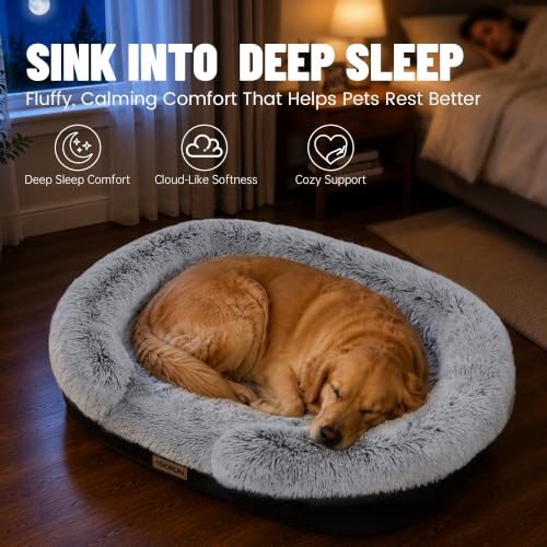 Fluffy Orthopedic Dog Beds Large Sized Dog (Gray / L(43", UP to 90lbs))