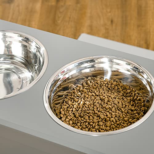 Raised Pet Feeding Storage Station with 2 Stainless Steel Bowls Base for Large Dogs and Other Large Pets (Gray)
