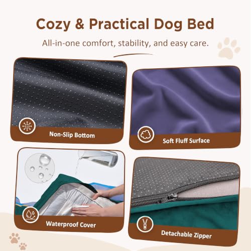 Orthopedic Dog Beds for Large Sized Dog with Bolster (36.0"L x 27.0"W x 8.0"Th / Violet Tide)