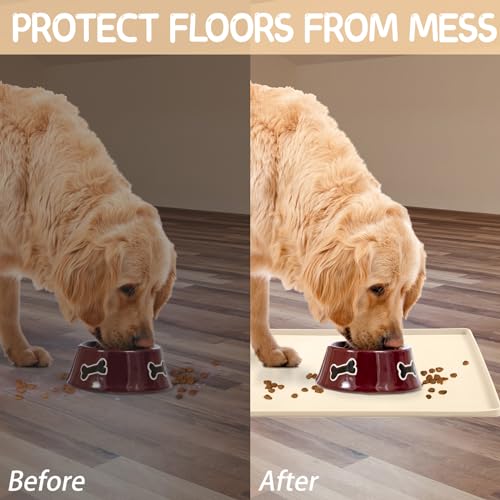 Silicone Cat & Dog Food Mat for Floors Waterproof (Beige / 24''×16'')
