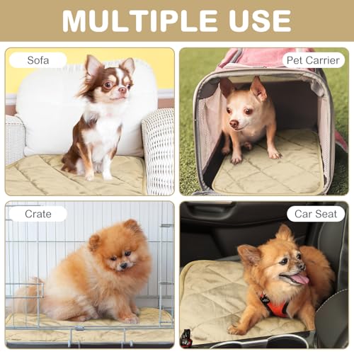 2 Pack Self Heating Cat Mat Self Warming Pet Pads Washable Kennel Mat Dog Crate Pad Reflects Body Heat Non Skid Cat Thermal Pads for Puppy Indoor Outdoor (16 x 20 inches / Beige)