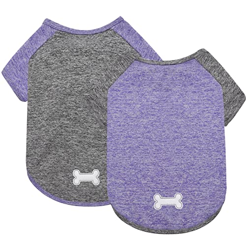 2Pack Dog Shirt for Small Dogs Sun Protection Tank Top with Sleeves (Large (13-19lbs) / 4# 2Pack(Purple+Grey))
