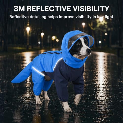 Full Body Dog Raincoat with Detachable Hood (Blue / Medium)