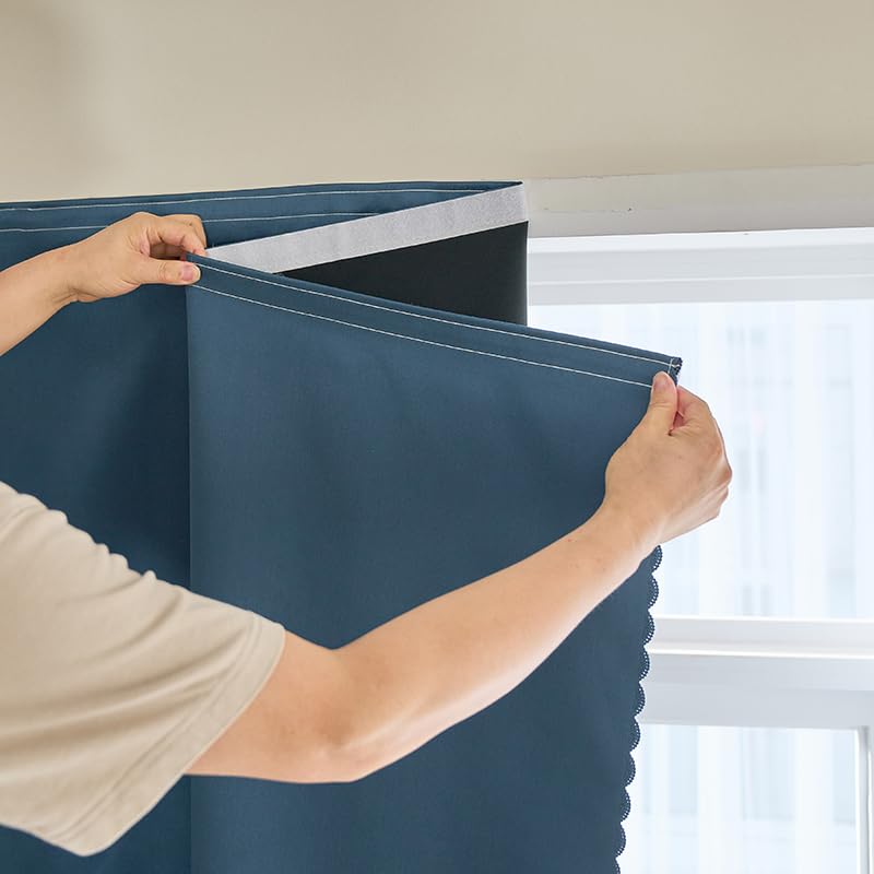 100% Blackout Shades Window Cover Self Adhesive Curtains Sticky Curtain Portable Easy Open Black Out Curtains for Bedroom Living Room No Drilling (Navy Blue/ Thickened / 59"W x 84"L (Pack of 1))