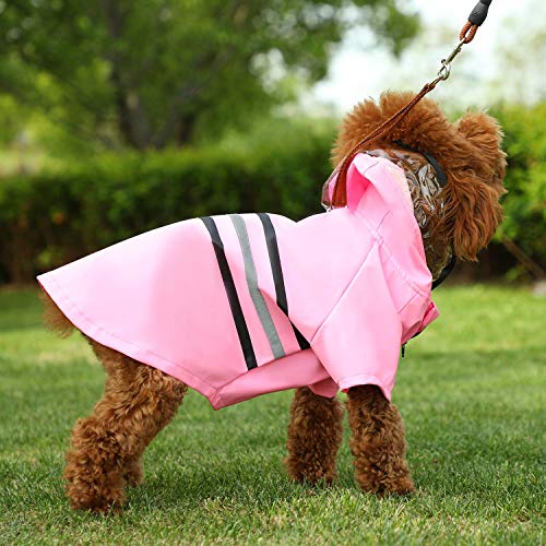 Reflective Dog Raincoat Dog Rain Jacket with Hood Lightweight Waterproof Rain Coat for Puppies (Small / Blushing)