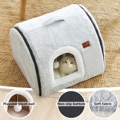 cat Bed cave cat beds for Indoor Cats (M:(17.7"×14.9"×14.9") / Gray)