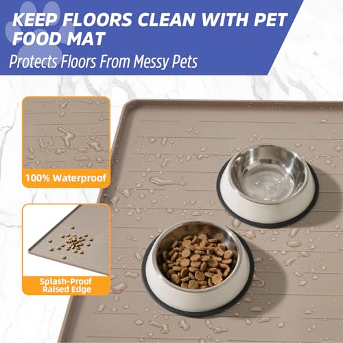 Large Dog Mats for Food and Water (Light Brown / 32"L x 24"W)