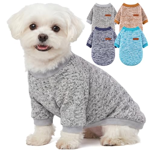 4 Pack Dog Sweaters for Small Dogs Girl Boy Winter Fleece Clothes Warm Soft Dog Sweatshirt Outfit for Dogs Cats Pet Apparel (Grey+Bright Blue+Navy Blue+Khaki / Medium)