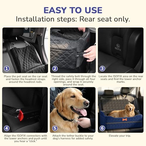 Dog Car Seat for Medium Large Dogs (Navy Blue / Large)