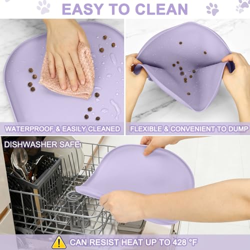 Waterproof Silicone Pet Food Mat with Raised Edge for Dog & Cat (Light Purple / 12"L x 12"W)