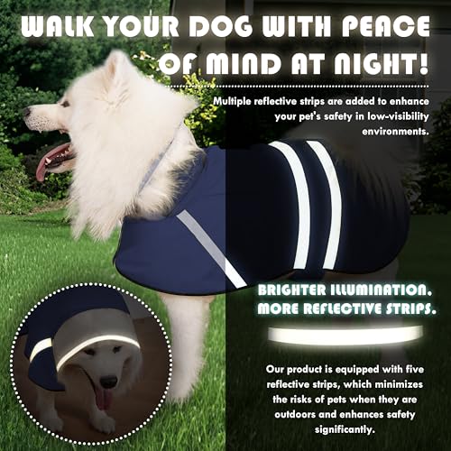 Dog Raincoat Adjustable Rain Jacket with Hooded Double Layer for Large Medium Small Dogs Puppies (Navy / Medium)