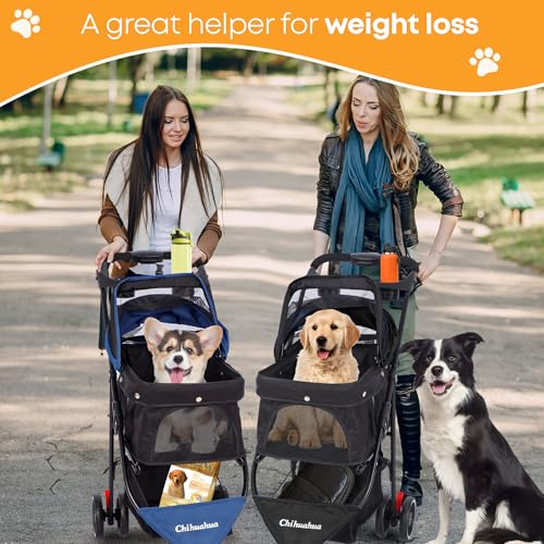 Pet Stroller Dog Stroller for Small Medium Dogs Cats (Black)