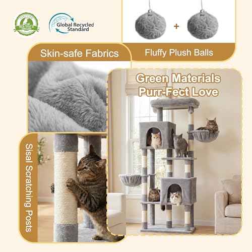 68.1" Cat Tree with Oversized Top Platform & Wide Base HCT059W (Light Gray / 68.1 inch)