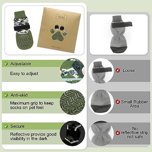Dog Socks to Prevent Licking Paws for Hot (Reflective Camouflage Green / S/M(Pack of 4))