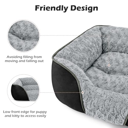 Medium Dog Bed Rectangle Washable Orthopedic Soft Calming Sleeping Pet Cuddler with Anti (M(25"x 21"x 8") / Black)