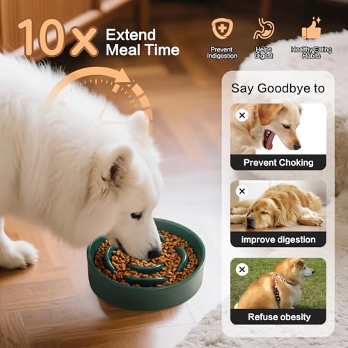 6'' Ceramic Slow Feeder Dog Bowls (6 inch / Green)
