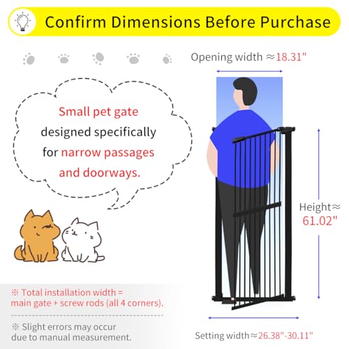 61.02" Extra Tall Pet Gate for Cat Dog 26.38" (61.02" H-black / 26.38"-30.11" W)