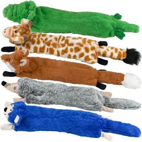 Dog Squeaky Toys No Stuffing 5 Pack (Large / Fur Plush-5 Pack)