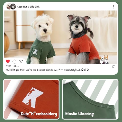 Dog Shirts Soft Cotton Tee Stretchy Clothes (Rust & Mist Green / M-(6~9lb) | Chest(~15.3"))