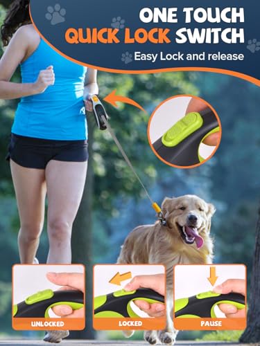 Retractable Dog Leash with LED Flashlight (Black-Green)