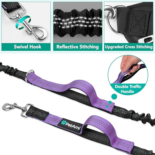 Premium Hands Free Dog Leash for 2 Dogs (Purple / 2 Leashes)