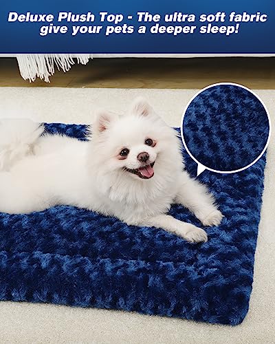 Washable Dog Bed Mat Medium Size Fluffy Pet Crate Pad 30x19 (Blue / 30.00" x 19.00" x 1.50")