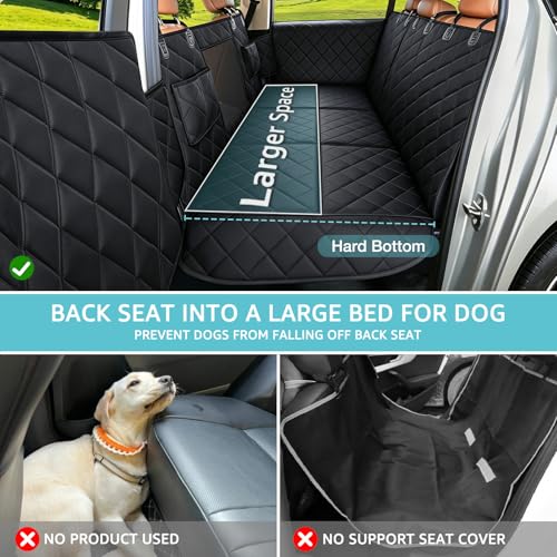 Waterproof Hard Bottom Car Seat Cover for Dogs with 2 Dog Seat Belts (Hard Bottom Black / Standard)