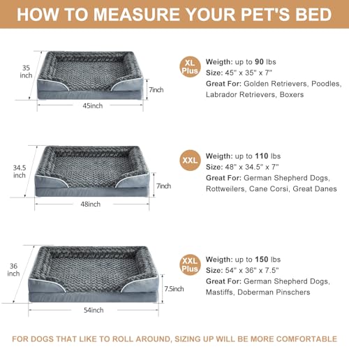 Orthopedic Washable XXL Dog Bed for Senior Dog Cozy Sleep (48.0"l X 36.0"w X 7.0"th / Dark Grey)