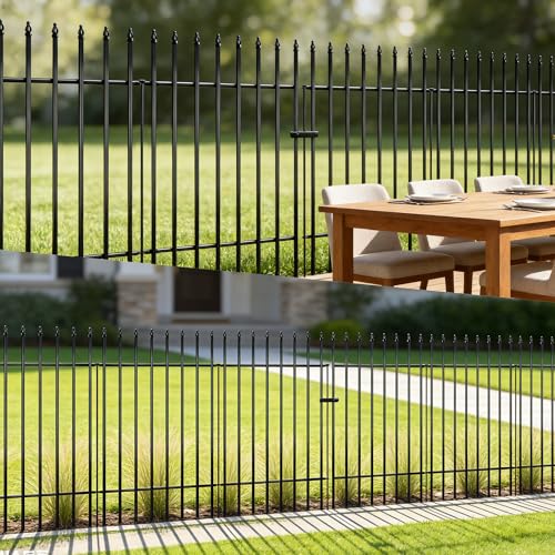 42" H x 12.5 Ft Metal Garden Fence with Gate (Black / 42″ H x 12.5 ft (4 Panels + 1 Gate))
