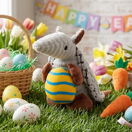 Armadillo Squeaky Puppy Dog Toys for Small Medium Dogs (8 IN / Gray with Yellow Easter Egg)