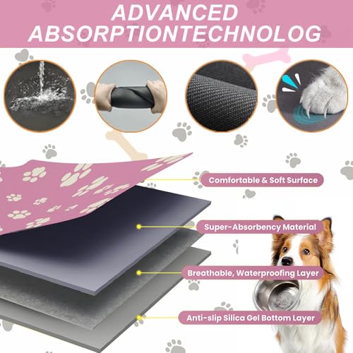 Pet Feeding Mat Dog Cat Food Mat Absorbent No Stains Quick Dry Rubber Bottom Anti (Pink-JY / 16"×24")