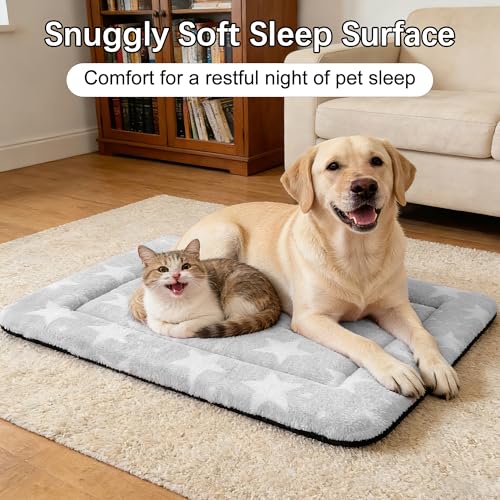 Dog Bed Mat Soft & Comfortable Dog Kennel Pad for Crate (L(35"*23"*1.5") / Big&Little Stars Grey-1pc)