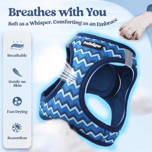 Dog Harness Medium Sized and Leash Set (Blue Zigzag / M (chest: 16 - 18.5"))