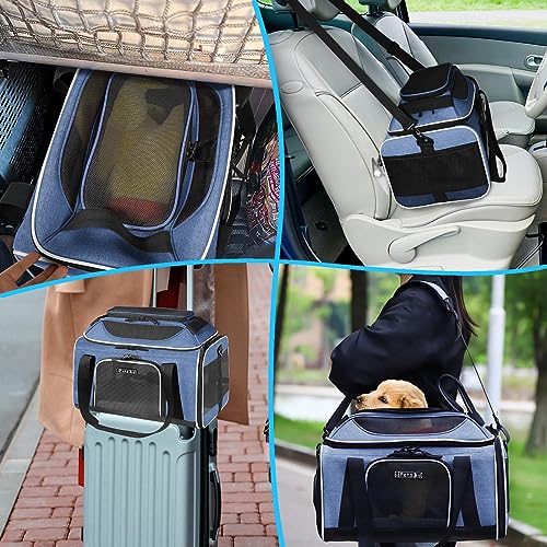 Top Expandable Small Pet Carrier 17"x11"x9.5" Airline Approved (17.0"L x 11.0"W x 9.5"H / Blue)