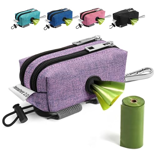 Dog Poop Bag Holder for Leashes and Treat Holder with 2 Waterproof Pouches (Purple)