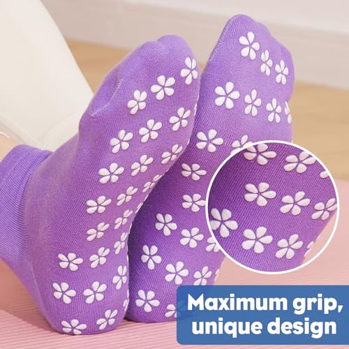 12 Pairs Grip Socks for Women & Men (5.5-9 / 12 Pairs/Sakura-multi)