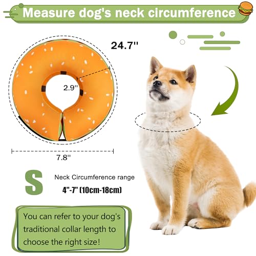 Inflatable Dog Cone Collar for Large Medium Small Dogs (Hamburger / S（neck 4"-7"）)