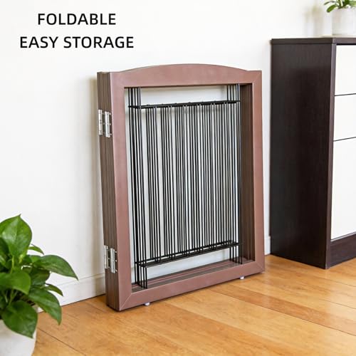 Freestanding Foldable Dog Gate for House Extra Wide Wooden Brown Puppy Gate Stairs Dog Gates Doorways Tall Pet Gate 32 "Height 3 Panels Pet Fence (Brown / 【3 Panels】60''w x 32''h)