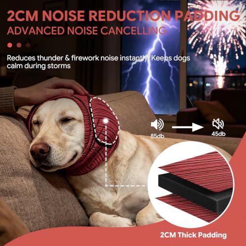 Dog Ear Cover for Noise Cancelling Quiet Calming Ear Wrap for Anxious Dogs No Flap Ear Muffs for Thunder Protection Breathable Ear Protection for Grooming Travel and Daily Wear (rose red / Small)